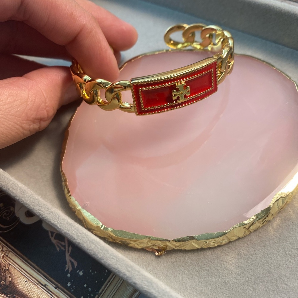 Gold and Red Chain MILGRAIN Cuff -Bracelet
